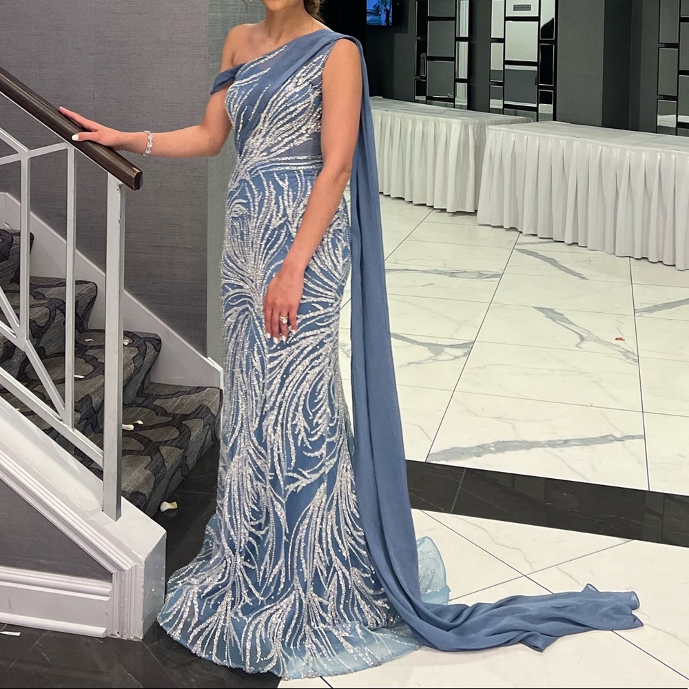 Beautiful Asymmetrical Blue Evening Gown